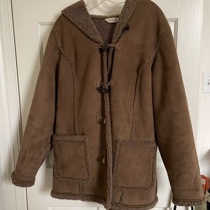 L.L. Bean Faux Suede Shearling Lined Hooded Coat
